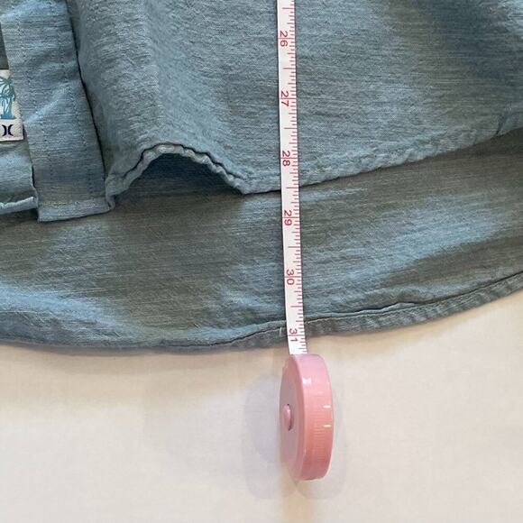 Hurley Essential Slub Cotton Short Sleeve Woven Button Down Shirt Blue/Green XXL - Picture 13 of 13